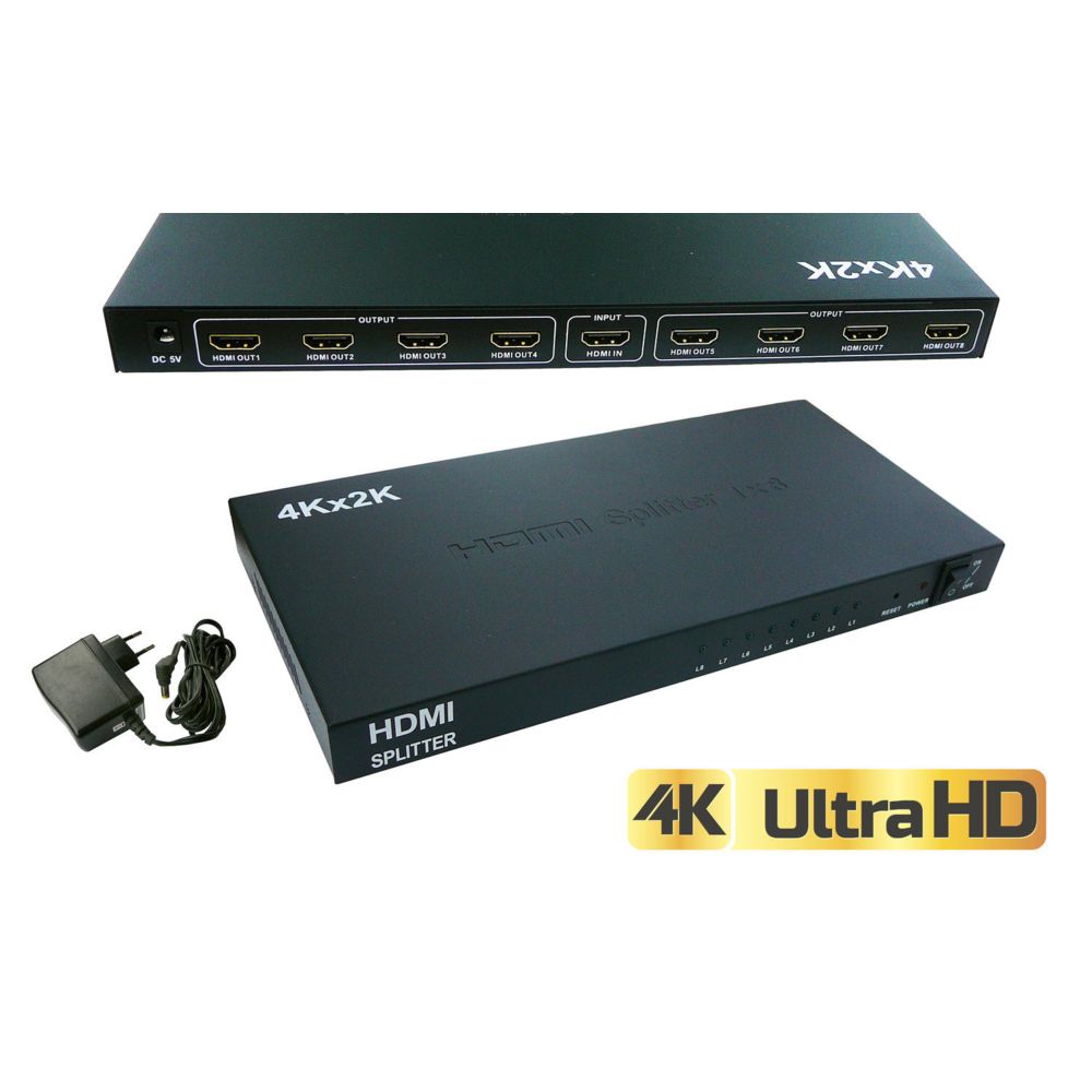 Kalea-Informatique - SPLITTER HDMI 1.4B 8 PORTS - RESOLUTION 4K 2160x3840 / COMPATIBLE 3D - Duplique le son et l'image d'une source HDMI - Switch
