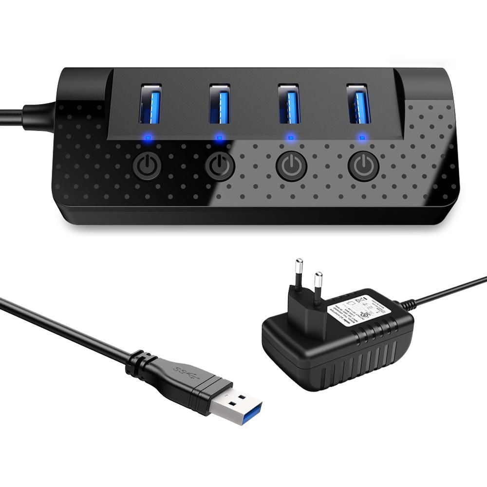 Atolla - Atolla Hub USB alimenté, hub USB 3.0 4 ports et plus dédiés à la charge avec commutateurs de marche / arrêt, adaptateur secteur inclus Hub USB 3.0 avec alimentation externe(U06K) - Hub