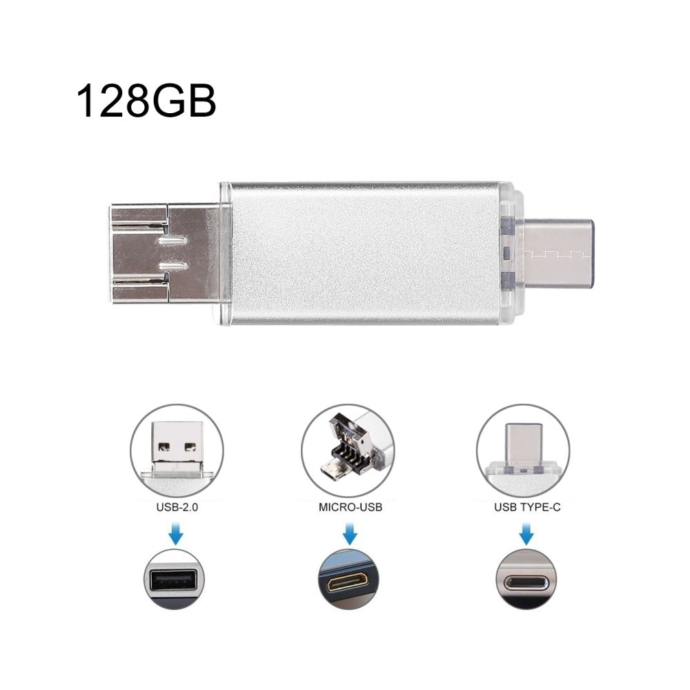 Wewoo - Pour Smartphones Type-C et PC argent 128 Go Clé USB Multifonction USB-C / Type C + USB 2.0 + OTG 3 en 1 - Lecteur carte mémoire