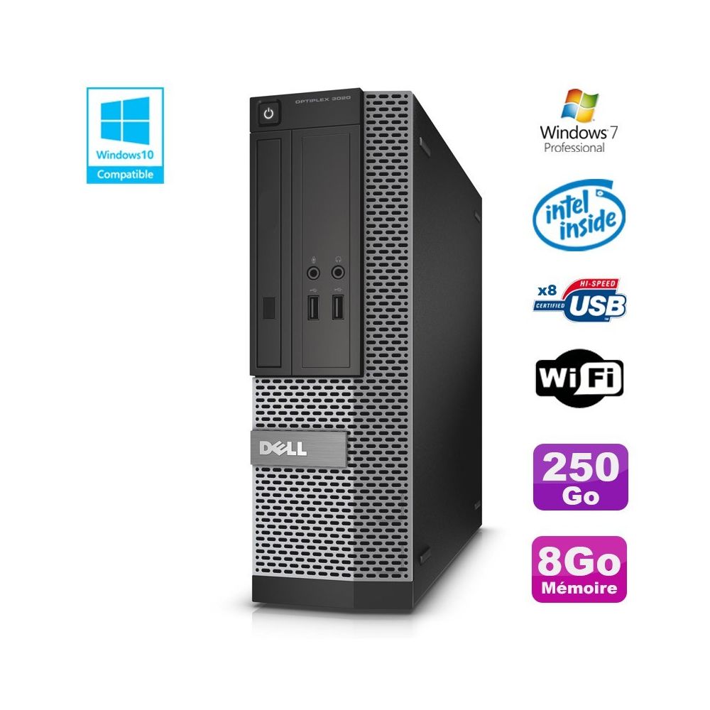 Dell - PC Dell Optiplex 3020 SFF Intel G3220 3GHz 8Go Disque 250Go DVD Wifi W7 - PC Fixe