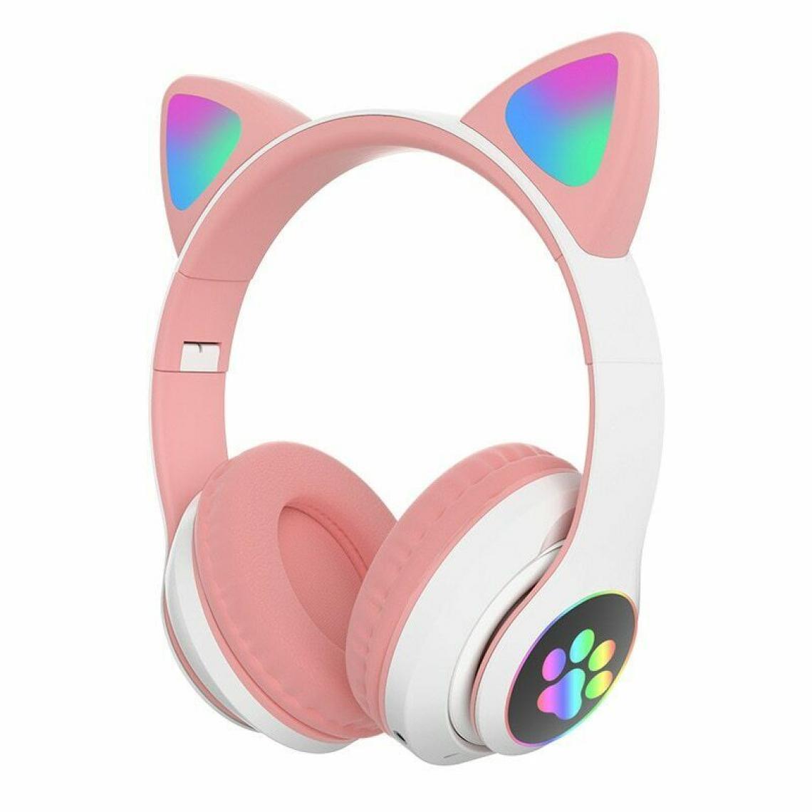 Universal - Casque pour chat mignon sans fil casque Bluetooth casque stéréo LED casque de musique téléphone portable avec microphone flash casque pour enfants Cadeaux |(Rose) - Micro-Casque