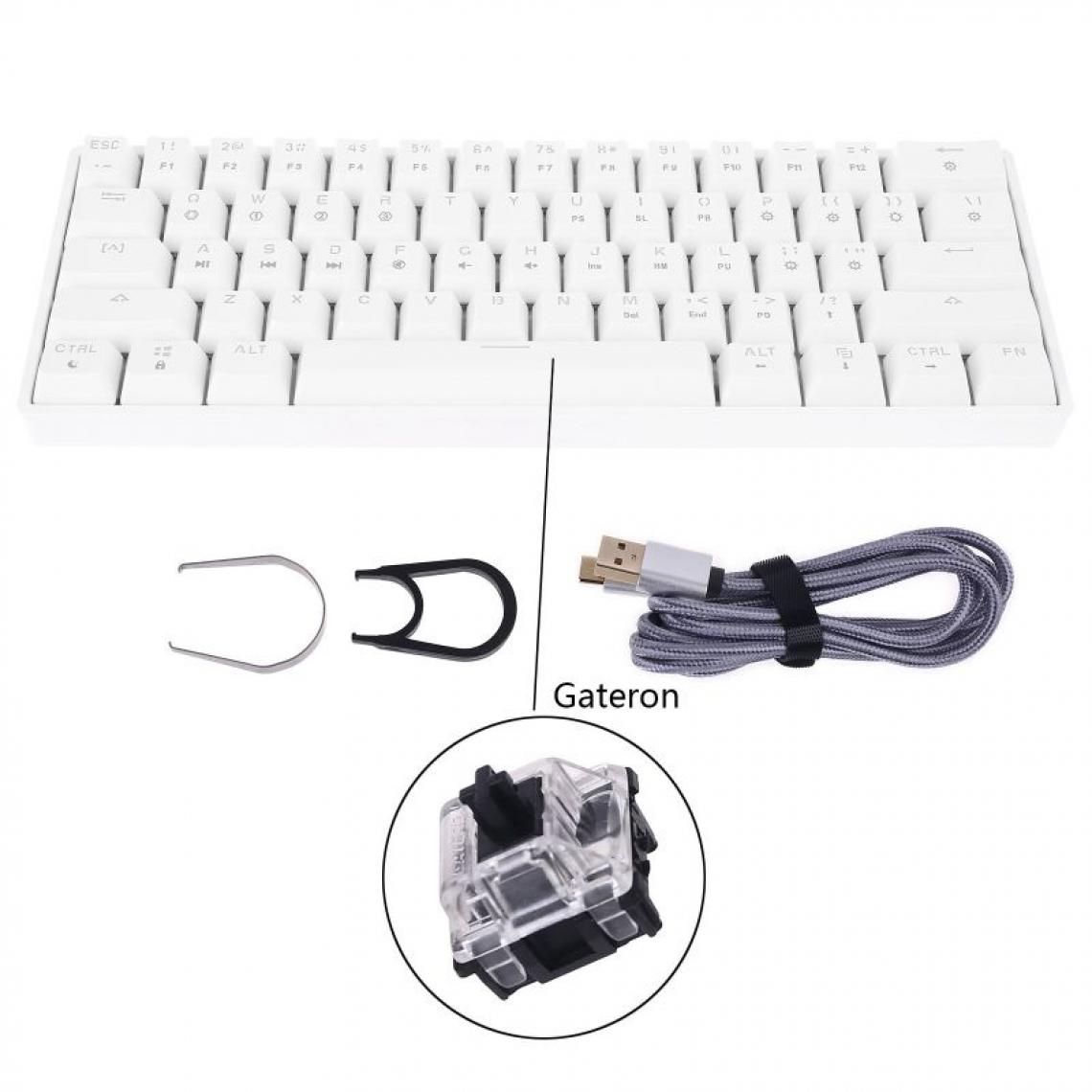 Generic - Clavier Mécanique USB Filaire SK61 ,LED Rétroéclairé avec 61 Touches et Switches Noir   Pour Ordinateur De Bureau/ Portable 11.5 * 4.05 * 1.57 inch - Blanc  - Clavier