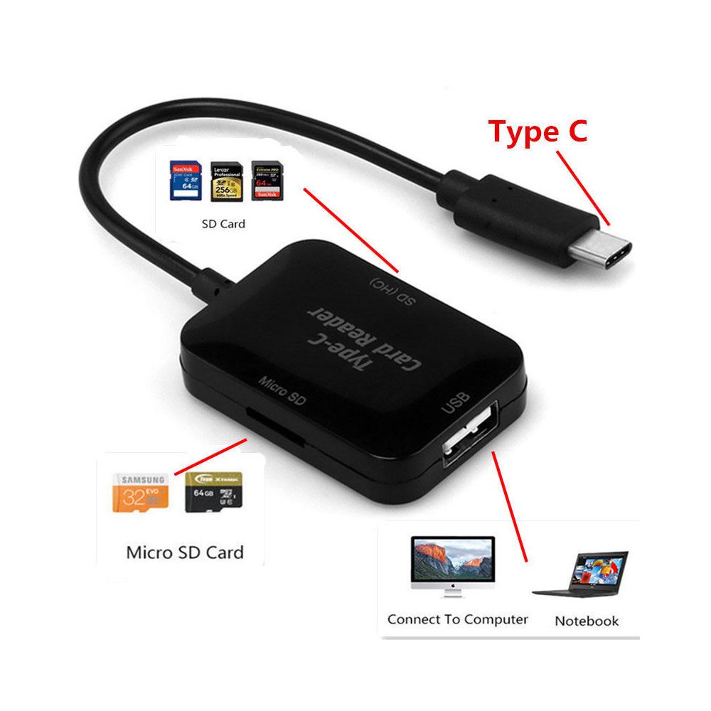 Cabling - CABLING® Adaptateur USB Type C Hub avec Lecteur de Carte TF / SD et Port USB-A, Connecteur OTG - Lecteur carte mémoire