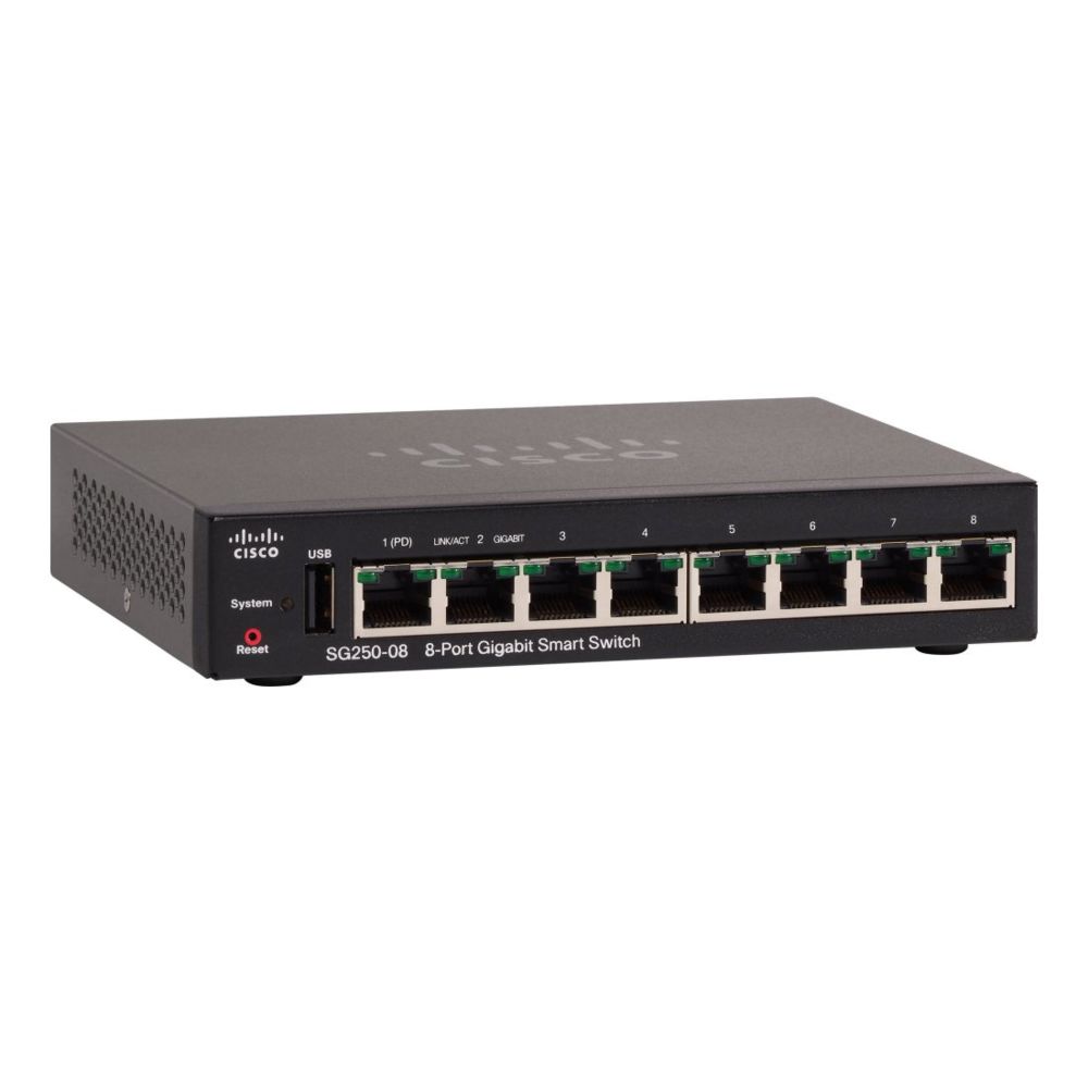 Cisco - Cisco SG250-08 Géré L2/L3 Gigabit Ethernet (10/100/1000) Noir Connexion Ethernet, supportant l'alimentation via ce port (PoE) - Switch