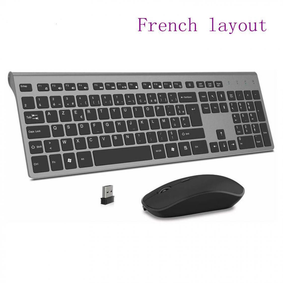Generic - Kit clavier et souris sans fil, batterie rechargeable à connexion stable 2.4 gigahertz en version français ,   43.3 * 14  cm - Noir  - Clavier