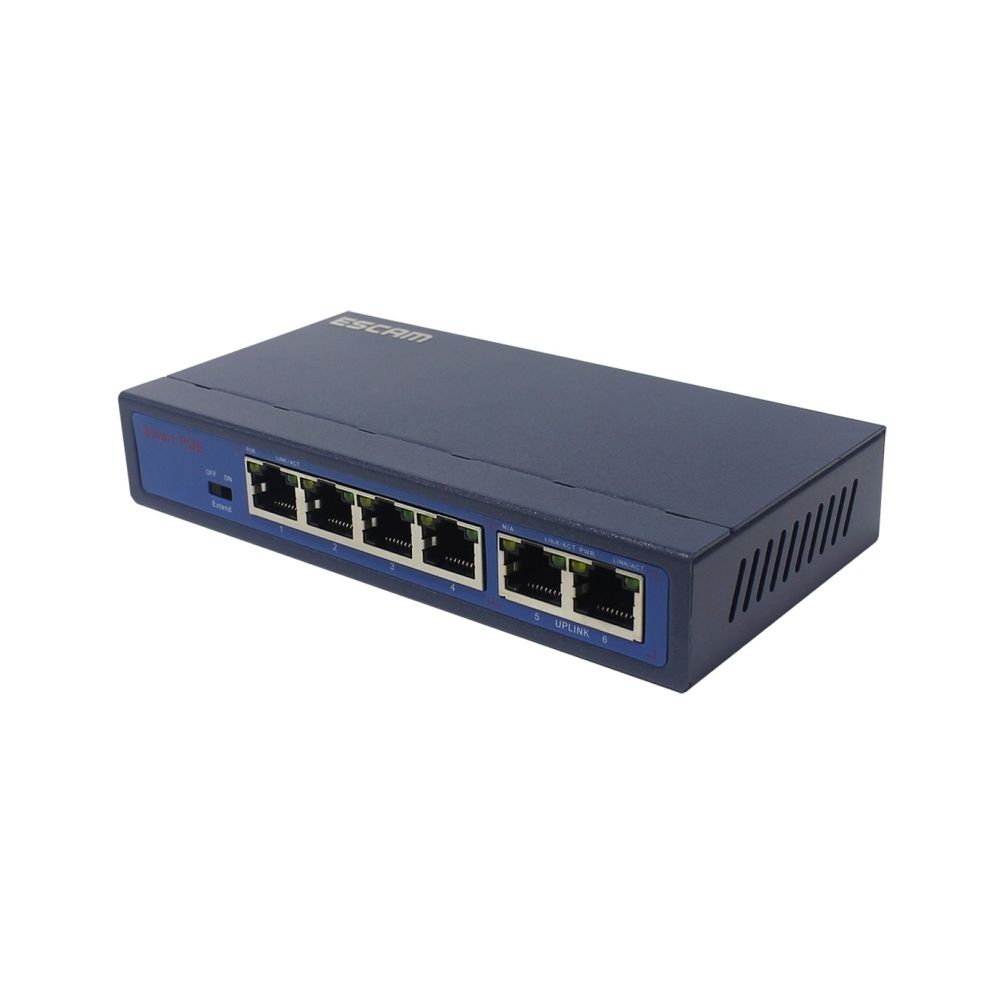 Wewoo - Switch noir POE 4 + 2 Commutateur Fast Ethernet à 6 ports réseau POE 10 / 100M 120W à 4 ports, Distance de transmission: 150m - Modem / Routeur / Points d'accès