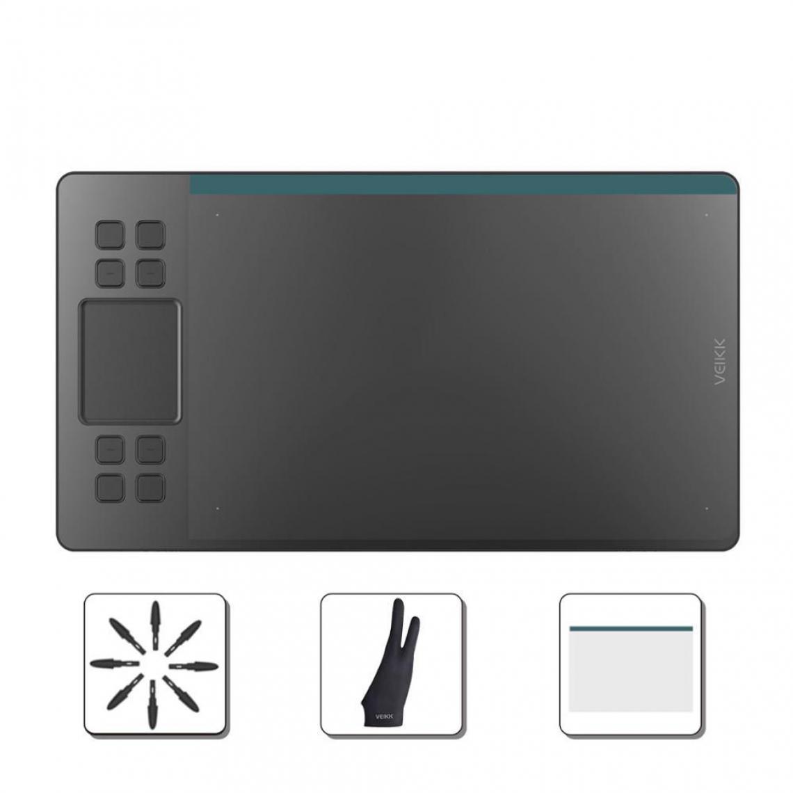 Generic - Tablette Graphique VEIKK-A50 10*6 Pouces Avec Stylet 8 Plumes De Stylos ,1 Gents,1 ,Compatible PC Window et Mac OS-Noir - Tablette Graphique