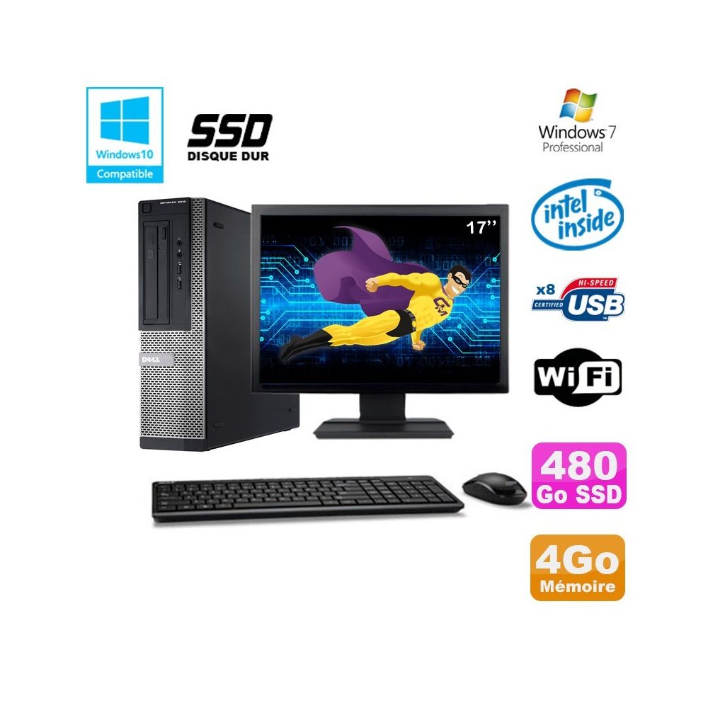 Dell - Lot PC DELL 3010 DT Intel G2020 DVD 4Go Disque 480Go SSD Wifi Win 7 + Ecran 17"""" - PC Fixe
