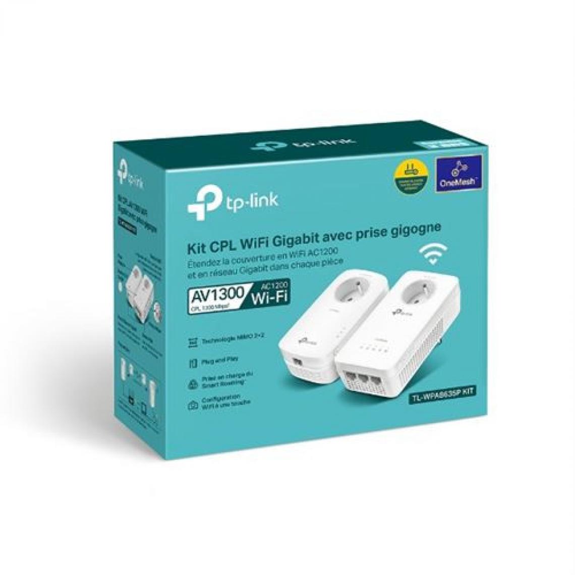 TP-LINK - Kit CPL AV1300 Gigabit WiFi AC avec prise gigogne TP LINK Blanc - Switch
