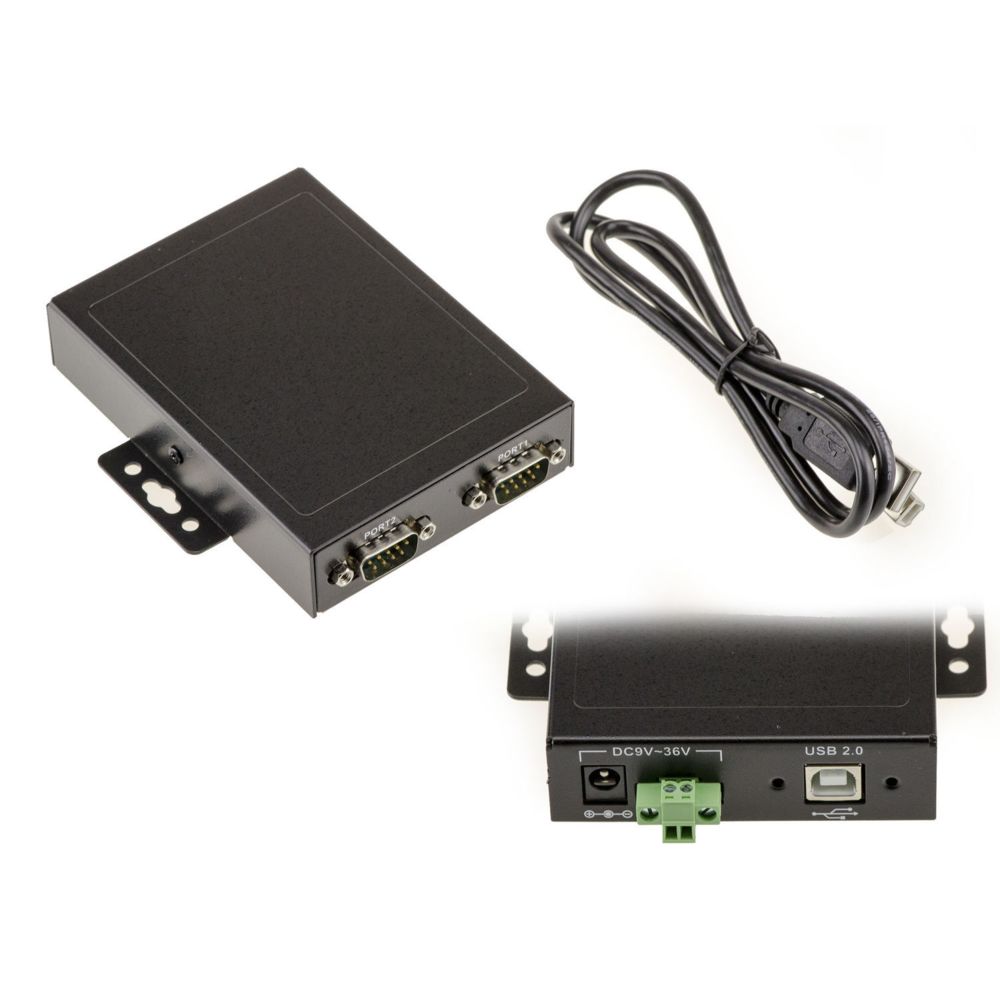 Kalea-Informatique - Convertisseur USB vers 2 Ports RS232 - BOITIER Metal RACKABLE - Interface RS-232 par fiche DB9 - Gamme Industrielle - Switch