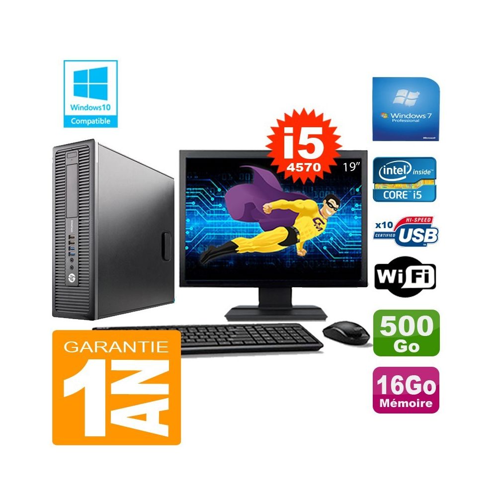 Hp - PC HP EliteDesk 800 G1 SFF Core I5-4570 16Go Disque 500 Go Wifi W7 Ecran 19"""" - PC Fixe
