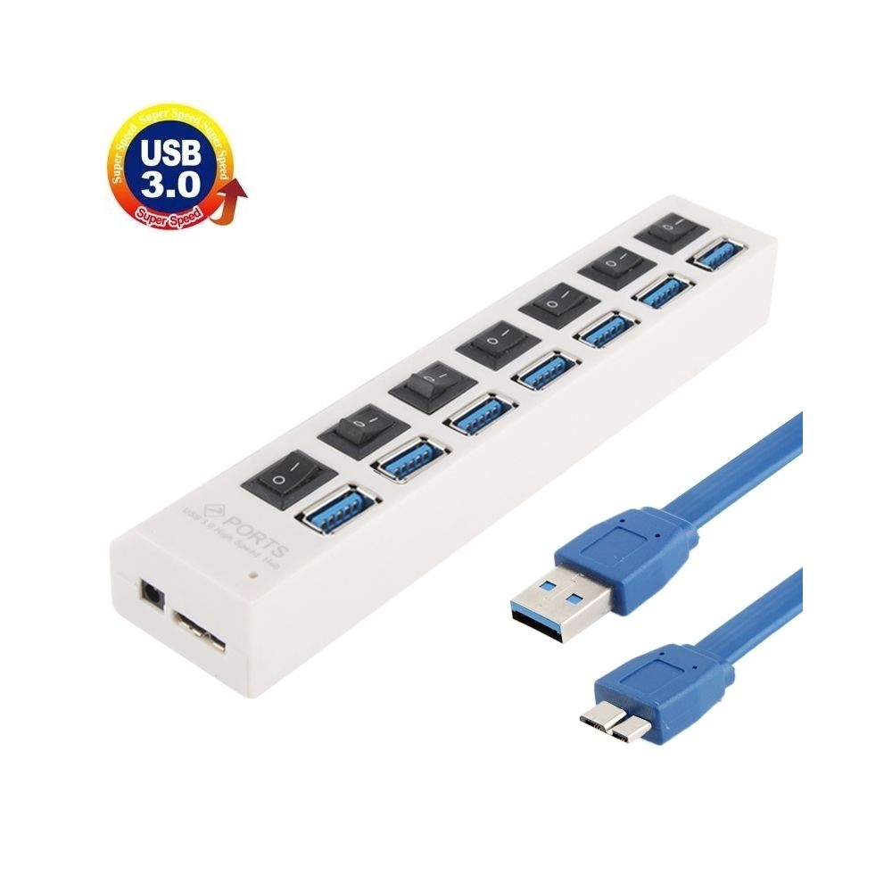 Wewoo - Hub USB 3.0 blanc 7 Ports USB 3.0 HUB, Super Vitesse 5 Gbps, Plug and Play, Support 1 To - Hub