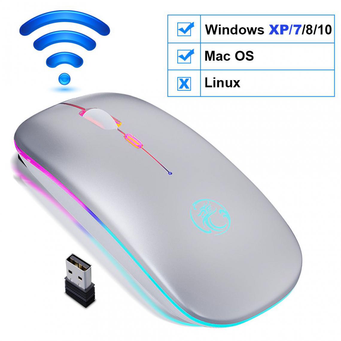 Generic - Souris sans fil connectivité Bluetooth, rechargeable et rétroéclairé par LED RGB,  Compatible avec Window et Mac OS 11.2 *5.7 * 2.5 cm - Blanc  - Souris