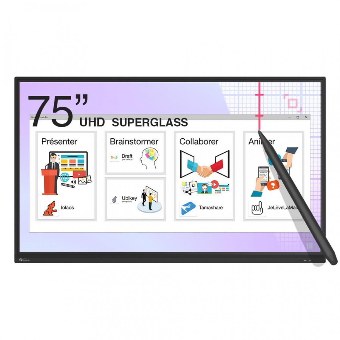 Speechi - Ecran interactif tactile Haute Précision SuperGlass Android + Windows SpeechiTouch Pro UHD - 75" - Tablette Android