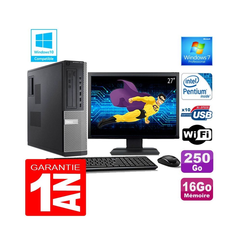 Dell - PC DELL 7010 DT Intel G840 Ram 16Go Disque 250 Go Wifi W7 Ecran 27"" - PC Fixe