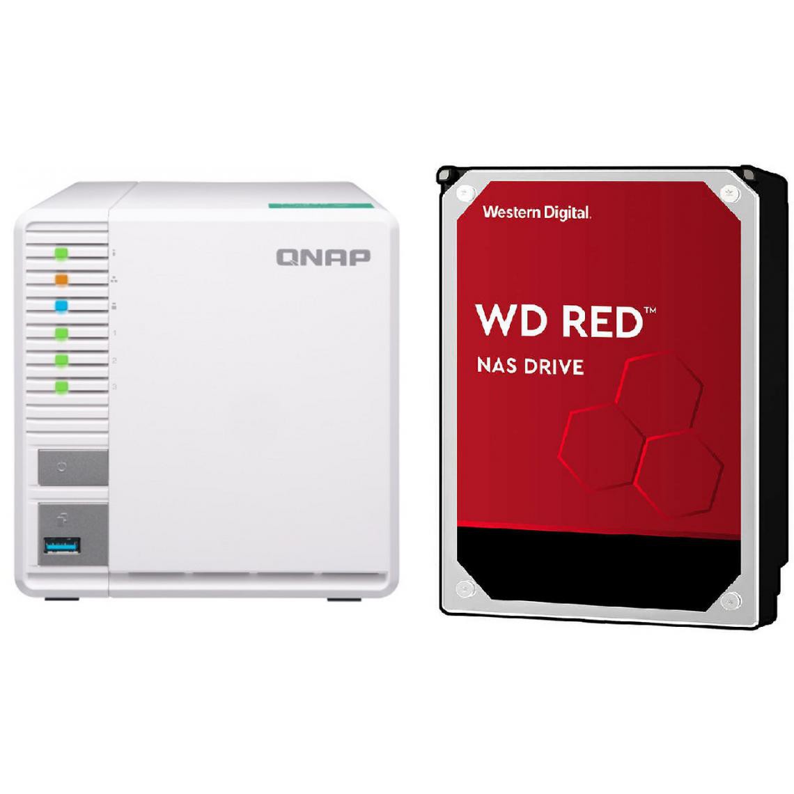Qnap - TS-328 - 3 baies + 3 WD RED 4 To - 3,5" SATA III 6 Go/s - Cache 256 Mo - Rouge - NAS