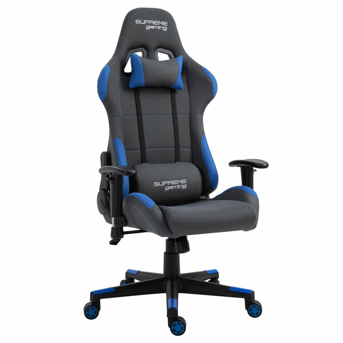 Idimex - Chaise de bureau gaming SWIFT, revêtement en tissu gris et bleu - Chaise gamer