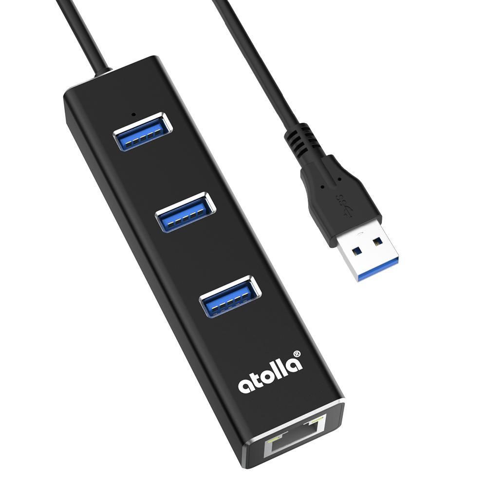 Atolla - Atolla Hub USB 3.0 portable avec Ethernet - Hub 3 ports alimenté par USB 3.0 avec Ethernet Gigabit compatible avec Windows, MacBook, Linux, Chrome OS(301) - Hub