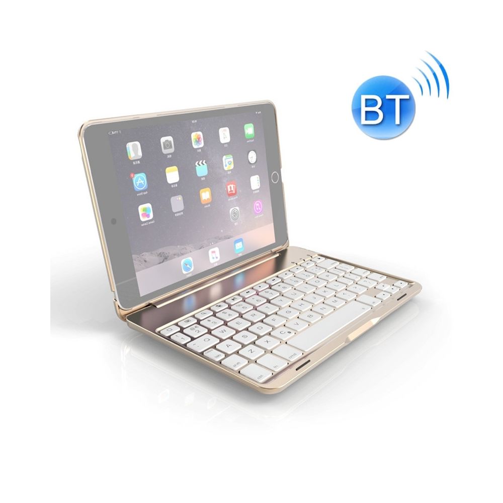 Wewoo - F8SM + pour iPad mini 4 version ordinateur portable coloré rétro-éclairé en alliage d'aluminium Bluetooth clavier housse de protection or - Clavier