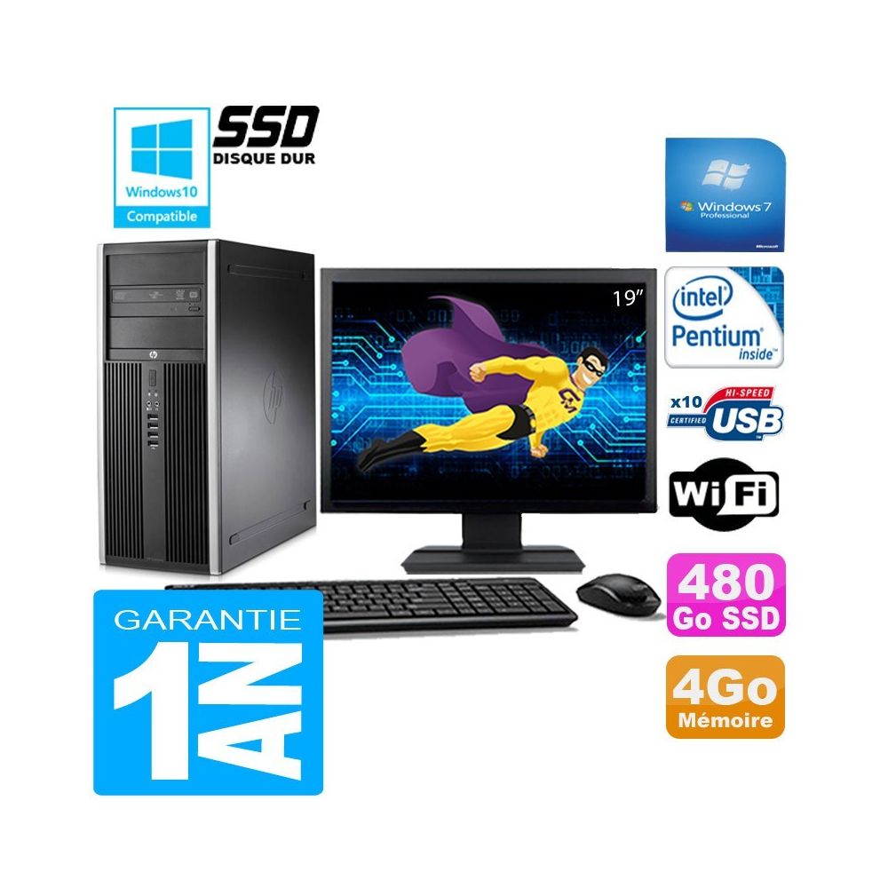 Hp - PC Tour HP Compaq 8200 Intel G630 Ram 4Go Disque 480 Go SSD Wifi W7 Ecran 19"" - PC Fixe