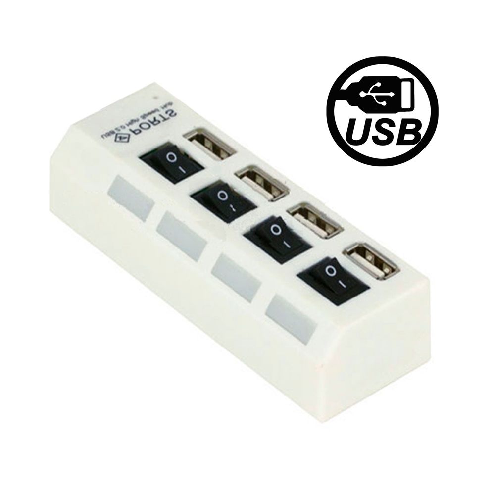 Wewoo - HUB USB 2.0 haute vitesse blanc à 4 ports avec commutateur et 4 LED, Plug and Play - Hub