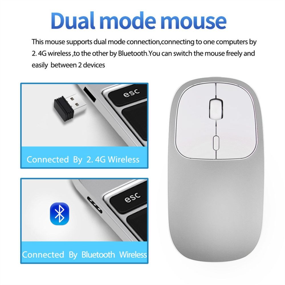 Generic - Souris optique silencieuse à double mode en métal de souris sans fil Bluetooth rechargeable 2,4 GHz - argent - Souris
