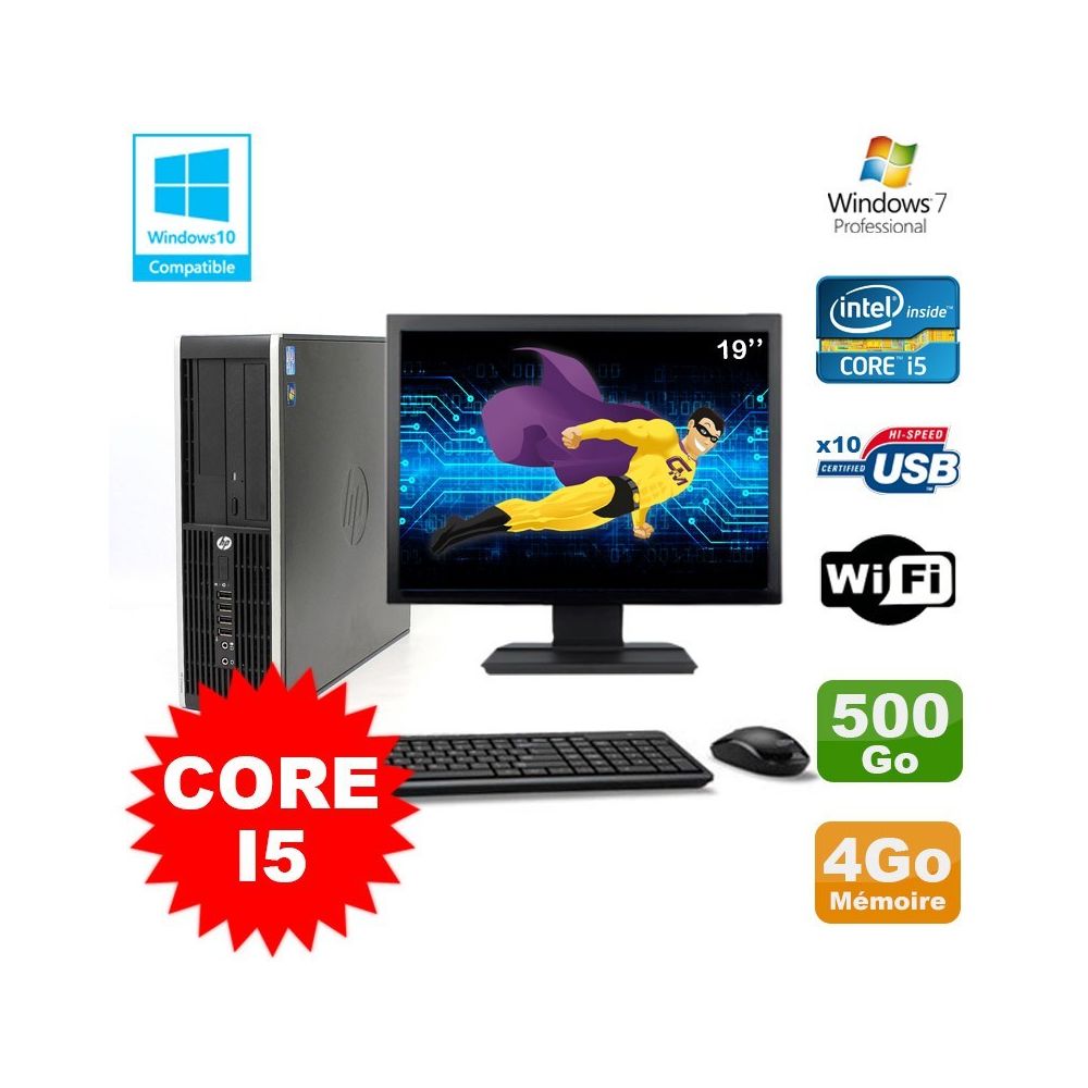 Hp - Lot PC HP Elite 8200 SFF Core I5 3.1GHz 4Go 500Go DVD WIFI W7 + Ecran 19"" - PC Fixe