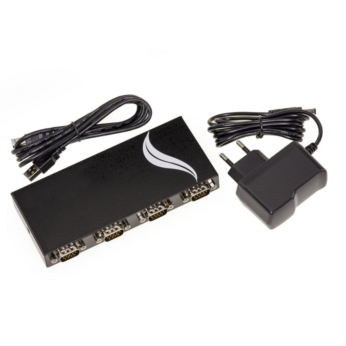 Kalea-Informatique - Convertisseur USB vers 4 Ports RS232 - BOITIER Metal - Interface RS-232 par fiche DB9 - Chipset ASIX MOSCHIP MCS7840 - Carte réseau