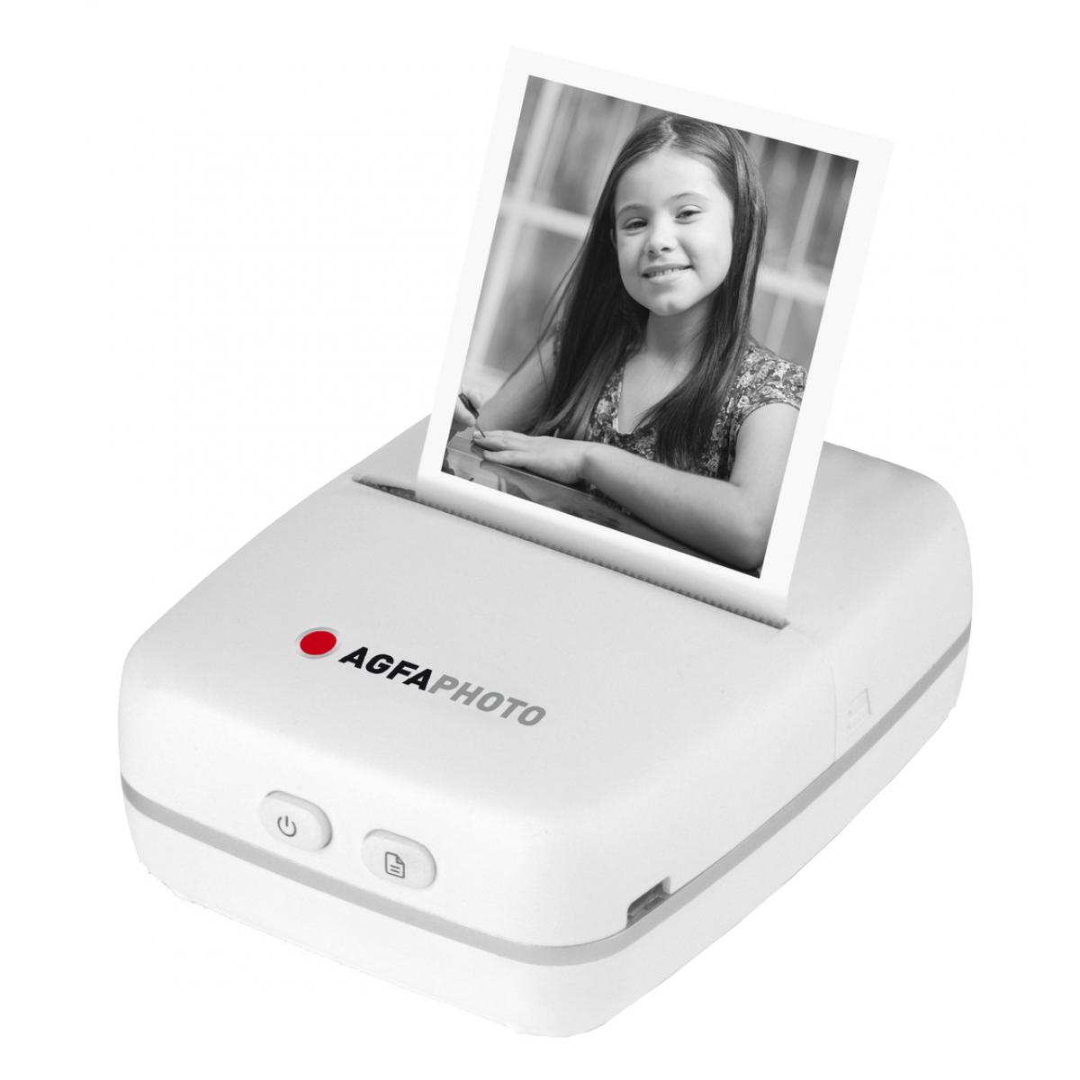 Agfa Photo - AGFA PHOTO Realipix Pocket P – Imprimante Photo Thermique Portable (Impression Noir et Blanc sans encre, Bluetooth, Batterie Lithium) Blanc-Blanc- - Imprimantes d'étiquettes