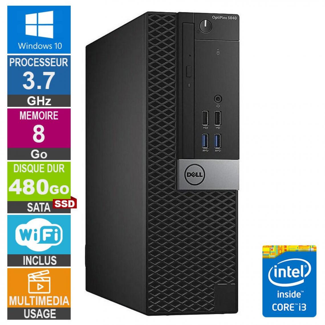 Dell - PC Dell Optiplex 5040 SFF i3-6100 3.70GHz 8Go/480Go SSD Wifi W10 - PC Fixe