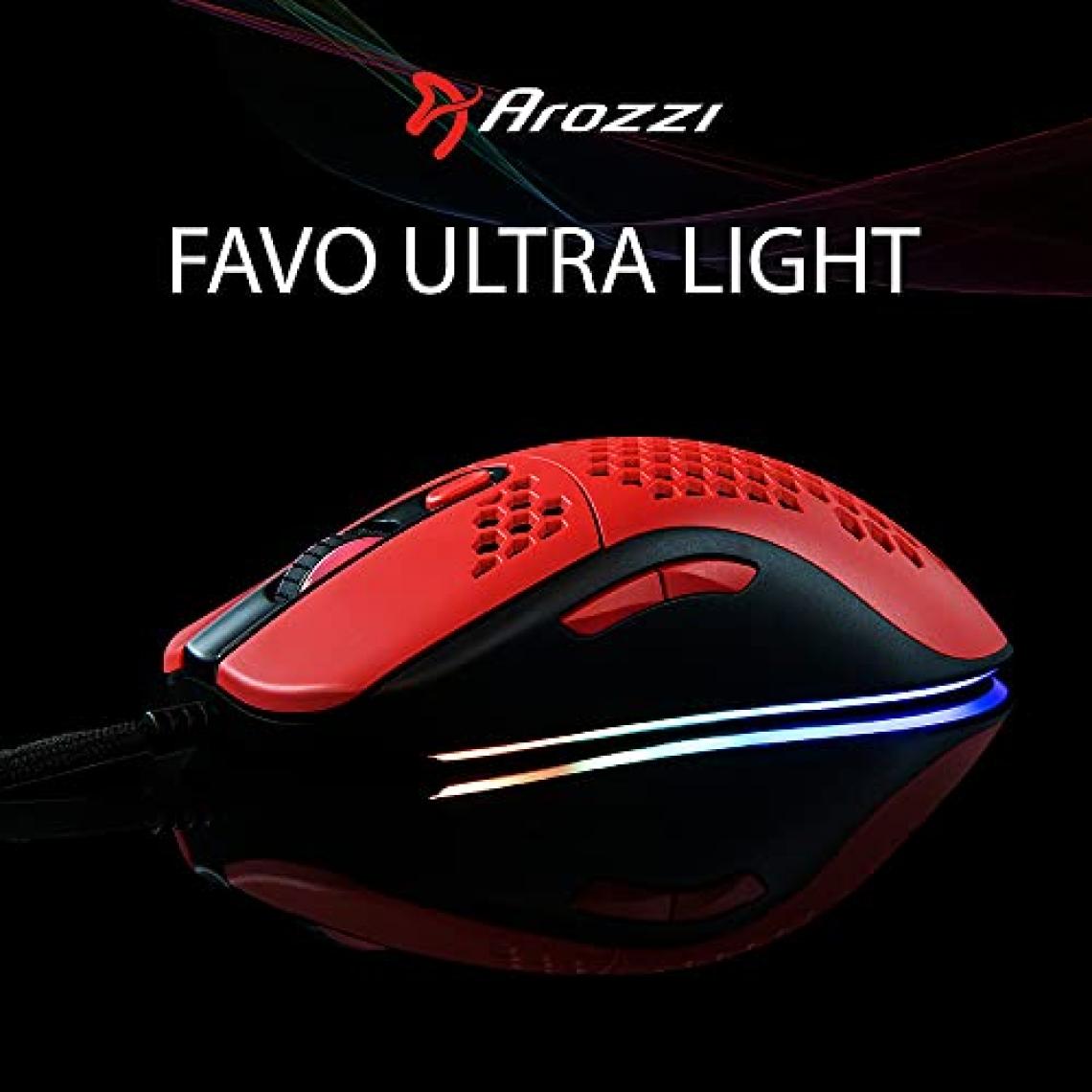 Arozzi - Souris filaire Gamer Favo Ultra Light RGB (Rouge/Noir) - Souris