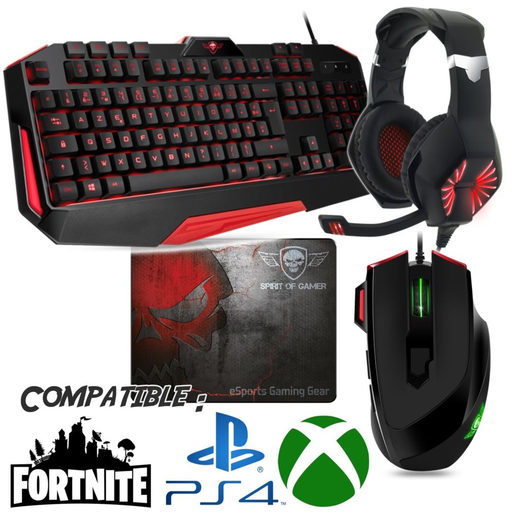 Spirit Of Gamer - Pack gamer Clavier, Souris, casque et tapis compatible Fortnite, call of duty XBOX ONE et PS4... - Pack Clavier Souris