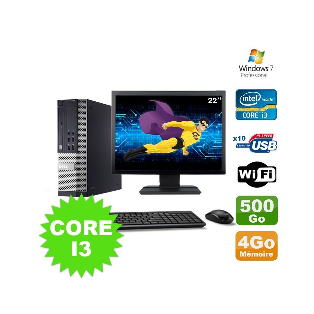 Dell - Lot PC Dell Optiplex 990 SFF I3-2120 3.3GHz 4Go 500Go DVD Wifi W7 + Ecran 22"" - PC Fixe