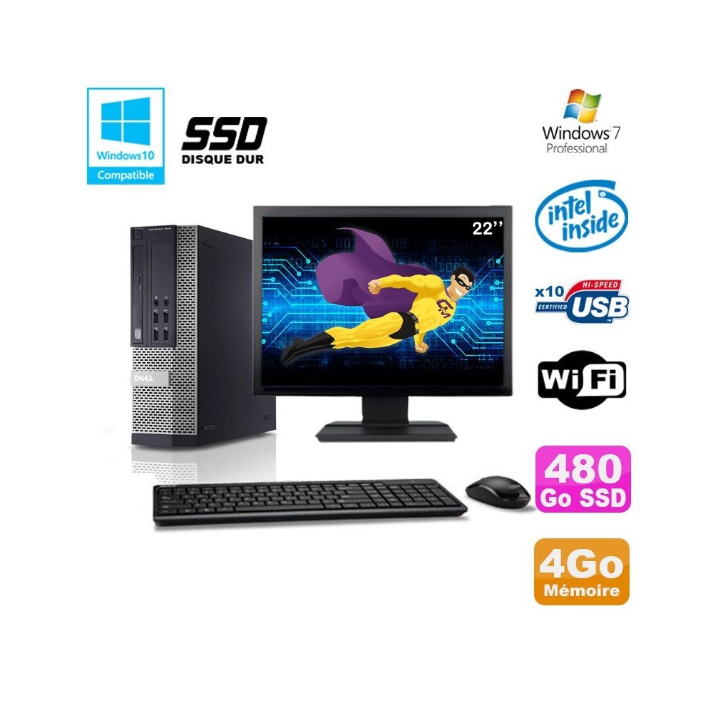 Dell - Lot PC Dell 7010 SFF Intel G870 3.1GHz 4Go Disque 480Go SSD Wifi W7 + Ecran 22"" - PC Fixe