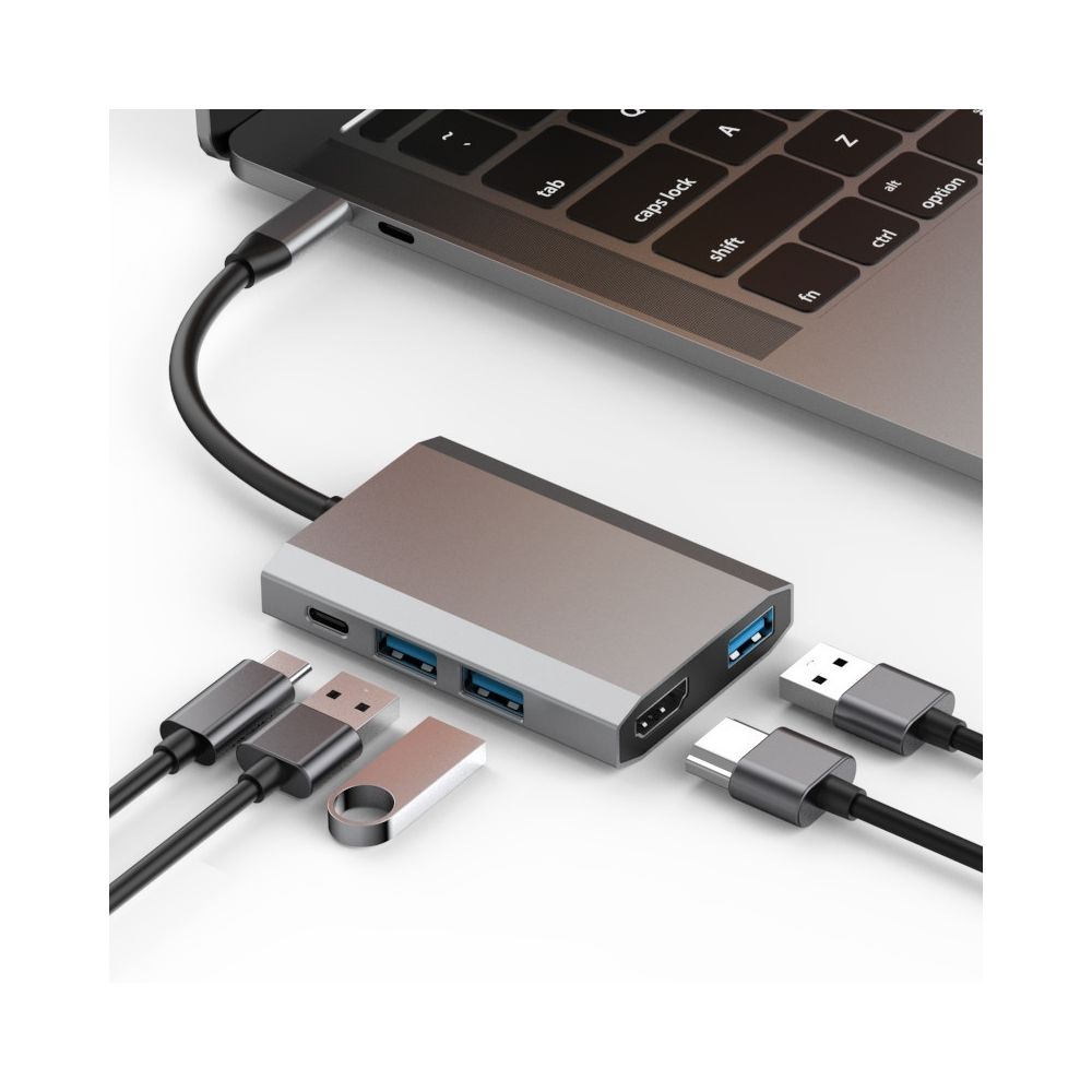 Wewoo - HUB basix TW5A Adaptateur de concentrateur d'interface USB 3.0 + USB-C / Type-C + HDMI 5 en 1 USB-C / Type-C à 3 USB Gris - Hub
