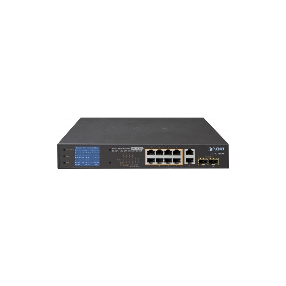 Planet Technology Corp - ABI DIFFUSION PLANET GSD-1222VHP SWITCH LCD 10P GIGABIT 8 PoE+ 120W & 2 SFP - Switch