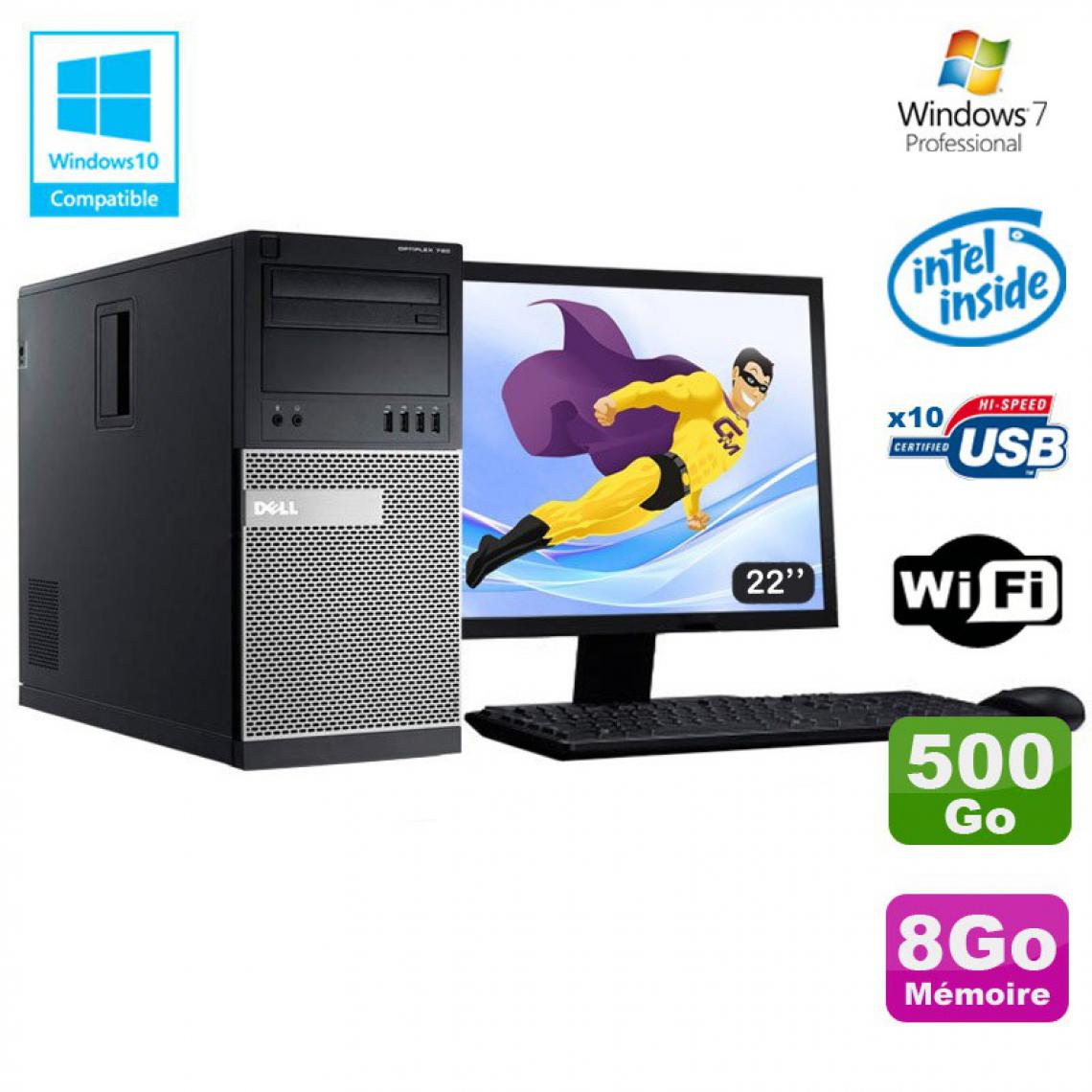 Dell - Lot PC Tour Dell 790 G630 2.7Ghz 8Go Disque 500Go DVD WIFI Win 7 + Ecran 22" - PC Fixe