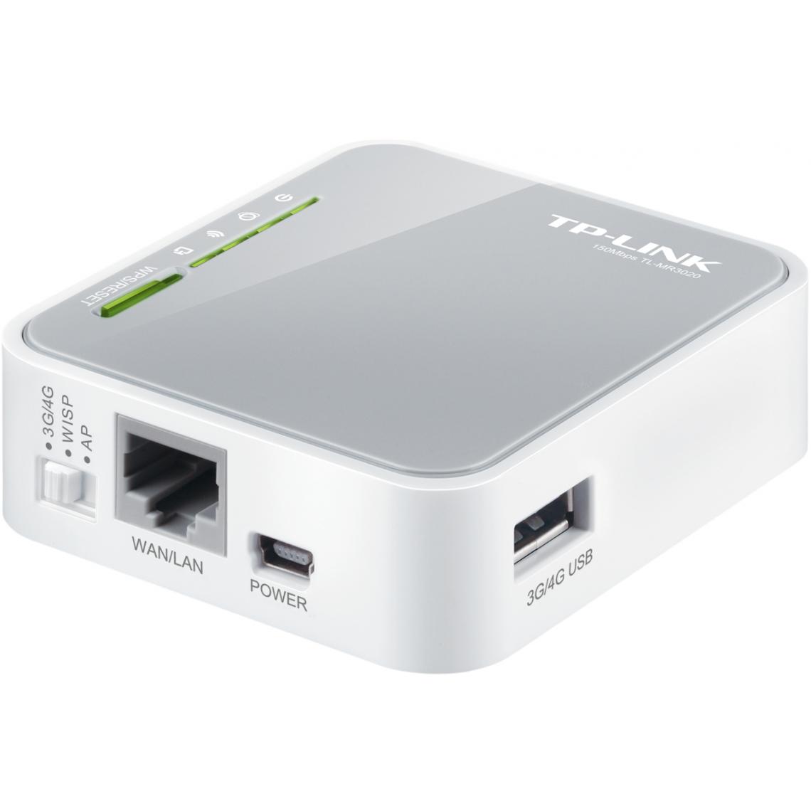 TP-LINK - TP-LINK TL-MR3020 routeur sans fil Fast Ethernet Monobande (2,4 GHz) 3G 4G Gris, Blanc - Modem / Routeur / Points d'accès