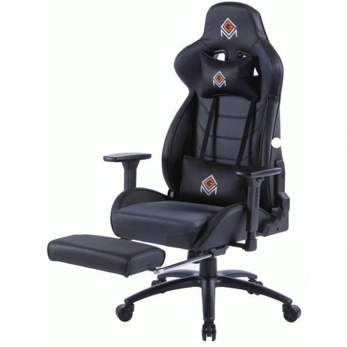 Cgm - CGM-Chaise gaming fonction bascule en polyester et PU, base en métal - avec appui-tete, repose-pieds et oreiller lombaires - - Chaise gamer