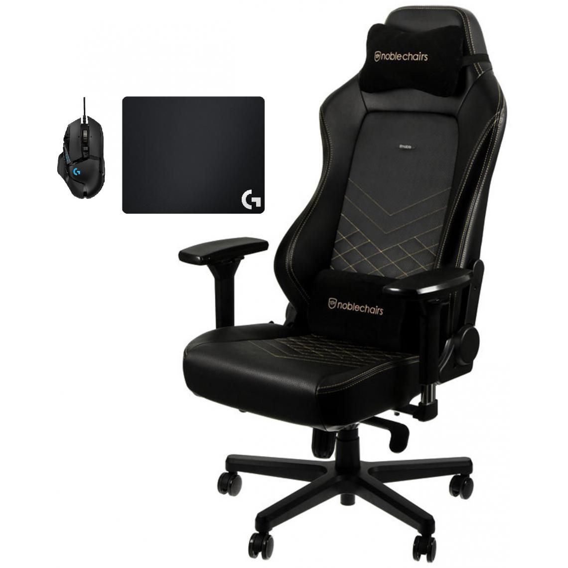 Noblechairs - Chaise Gamer HERO - Noir/Or + Souris G502 HERO + Tapis de souris G240 - Chaise gamer