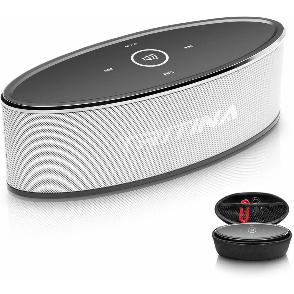 Tritina - Haut-parleur stéréo sans fil Tritina - Son HD à commande tactile avec lumière tendance, Microphone intégré pour haut-parleur Bluetooth, Prise en charge mains libres, Carte TF et Aux, Argent - Enceinte PC