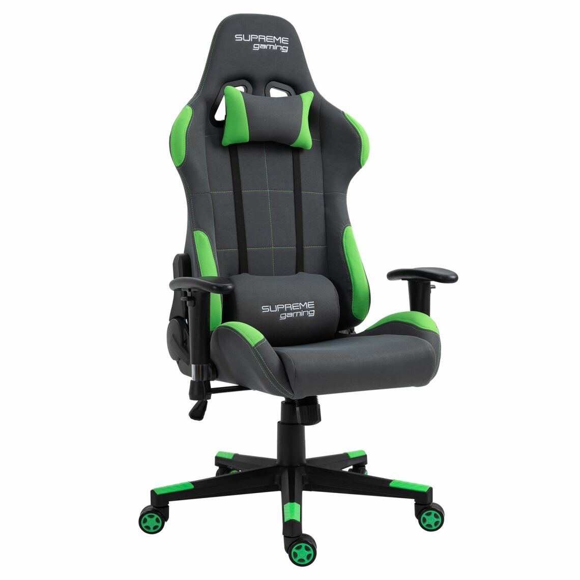 Idimex - Chaise de bureau gaming SWIFT, revêtement en tissu gris et vert - Chaise gamer