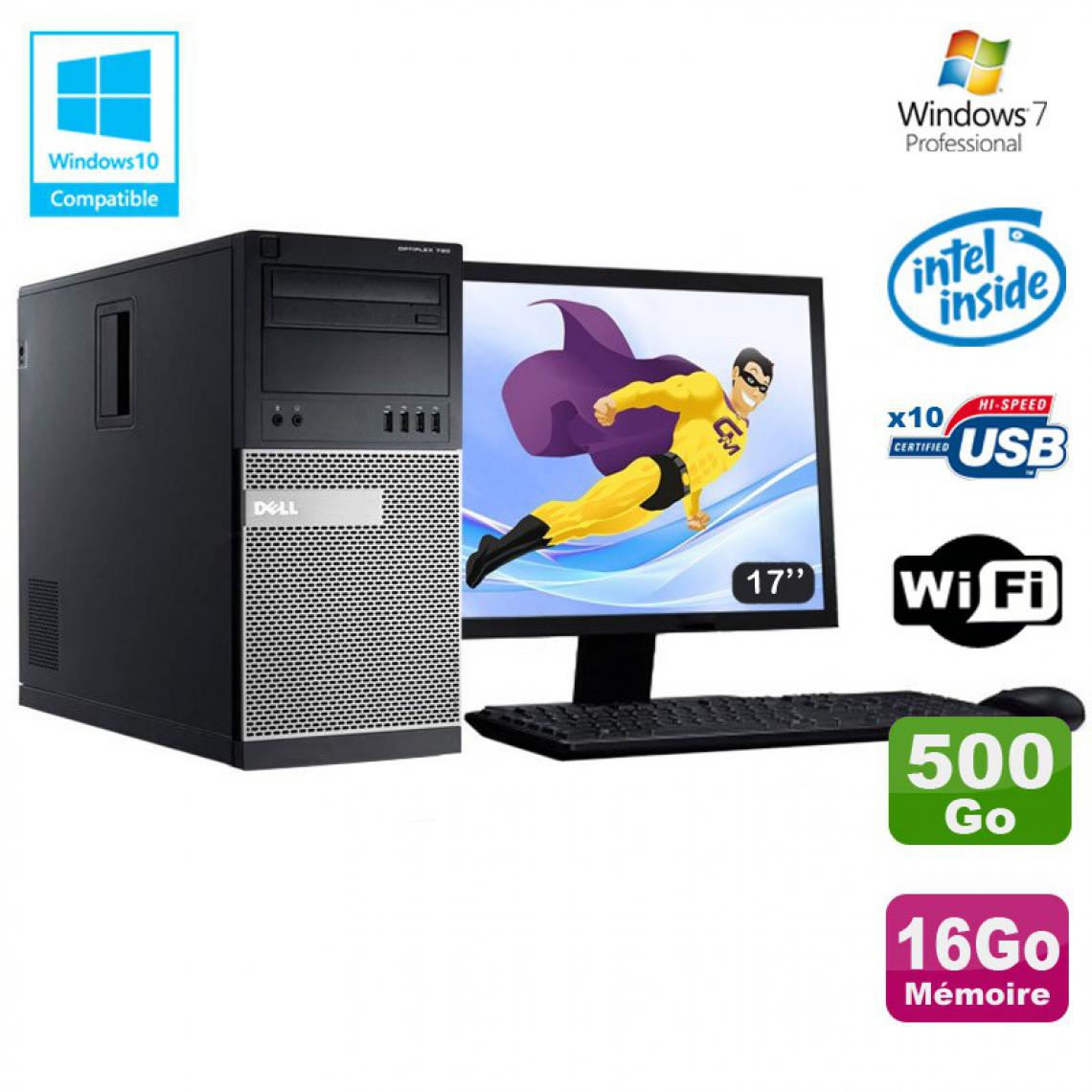 Dell - Lot PC Tour Dell 790 G630 2.7Ghz 16Go Disque 500Go DVD WIFI Win 7 + Ecran 17" - PC Fixe
