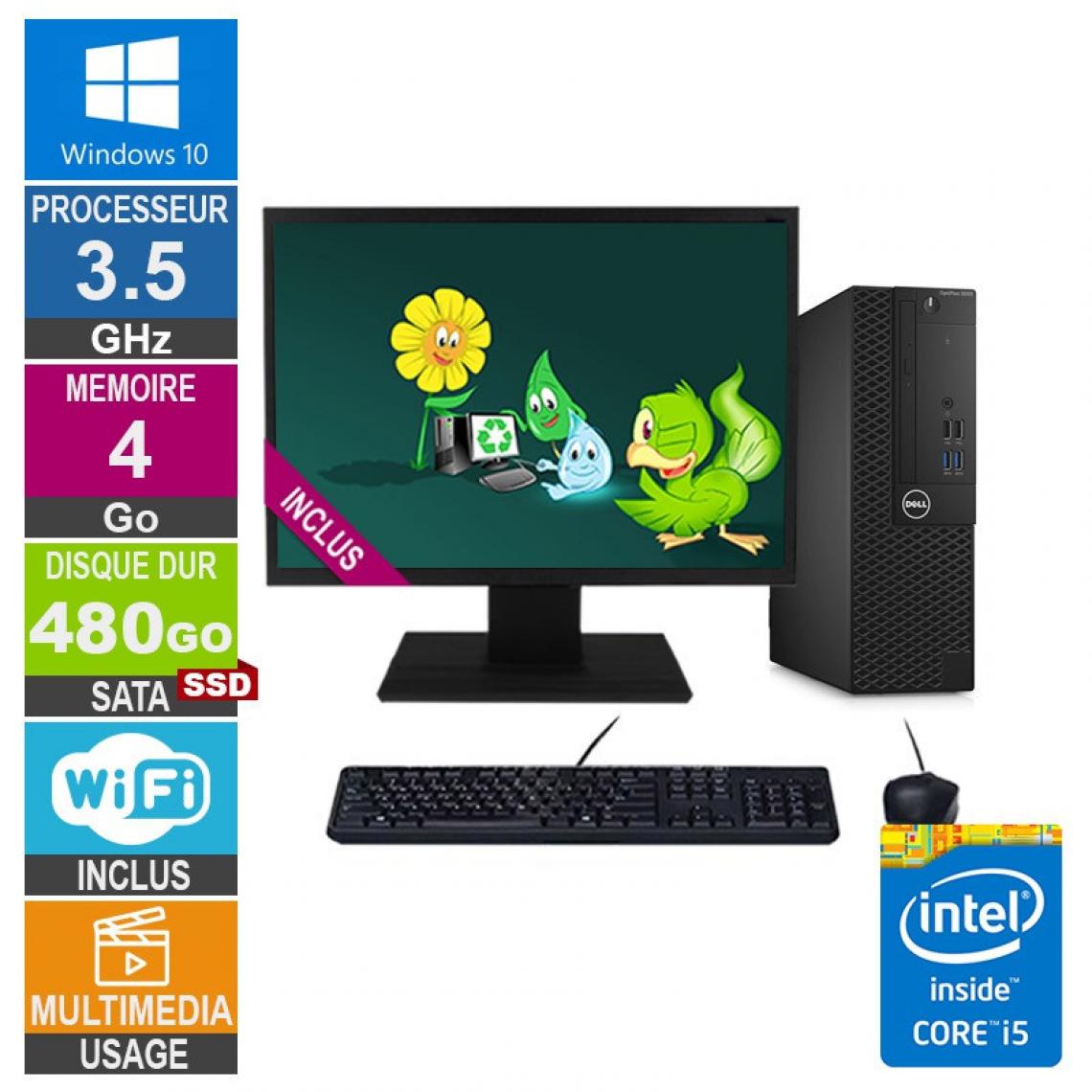 Dell - PC Dell 3050 SFF i5-7400 3.50GHz 4Go/480Go SSD Wifi W10 + Ecran 19 - PC Fixe