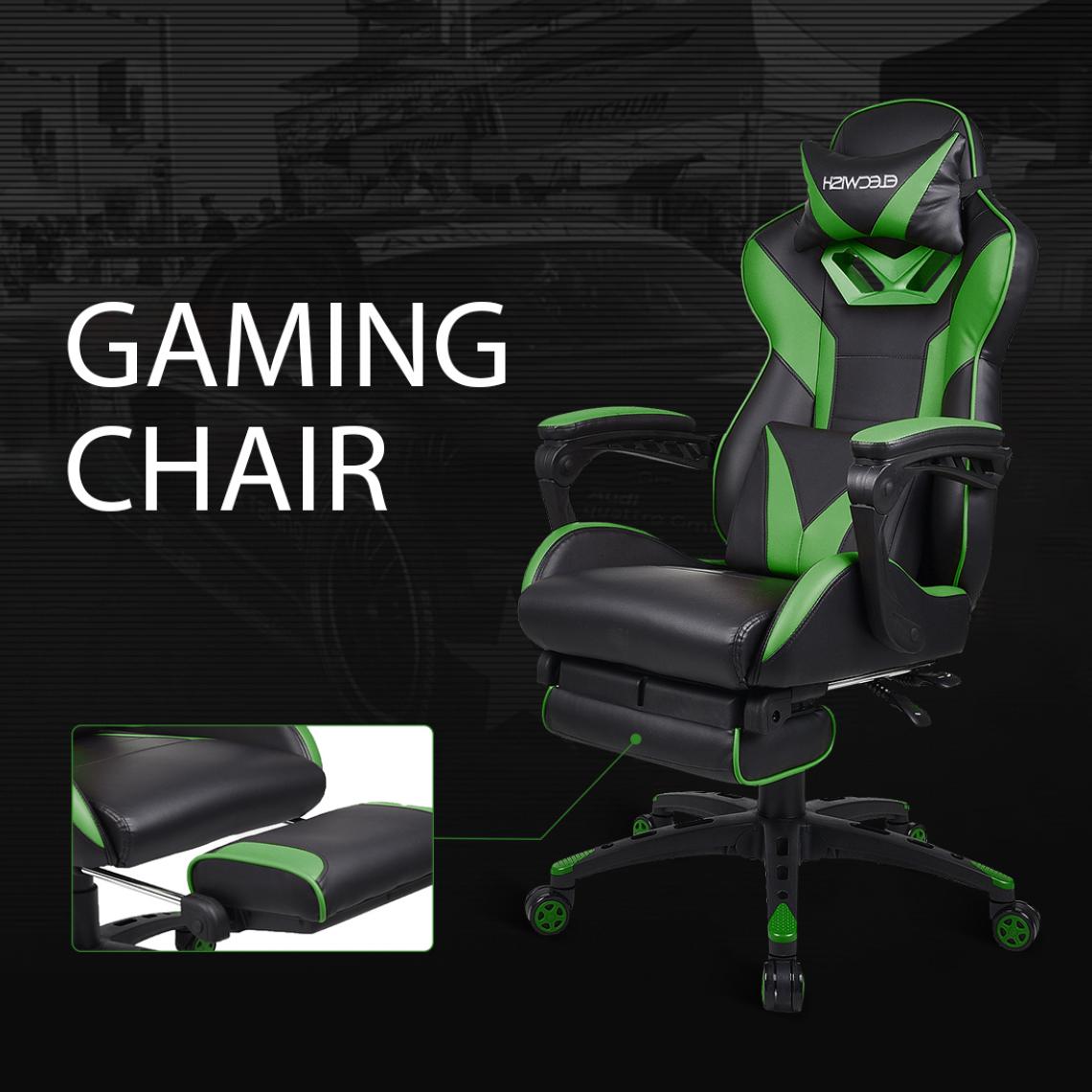 Elecwish - Chaise bureau gamer Chaise de course Chaises de bureau à haut dossier avec Foortest et support lombaire Vert noir - Chaise gamer
