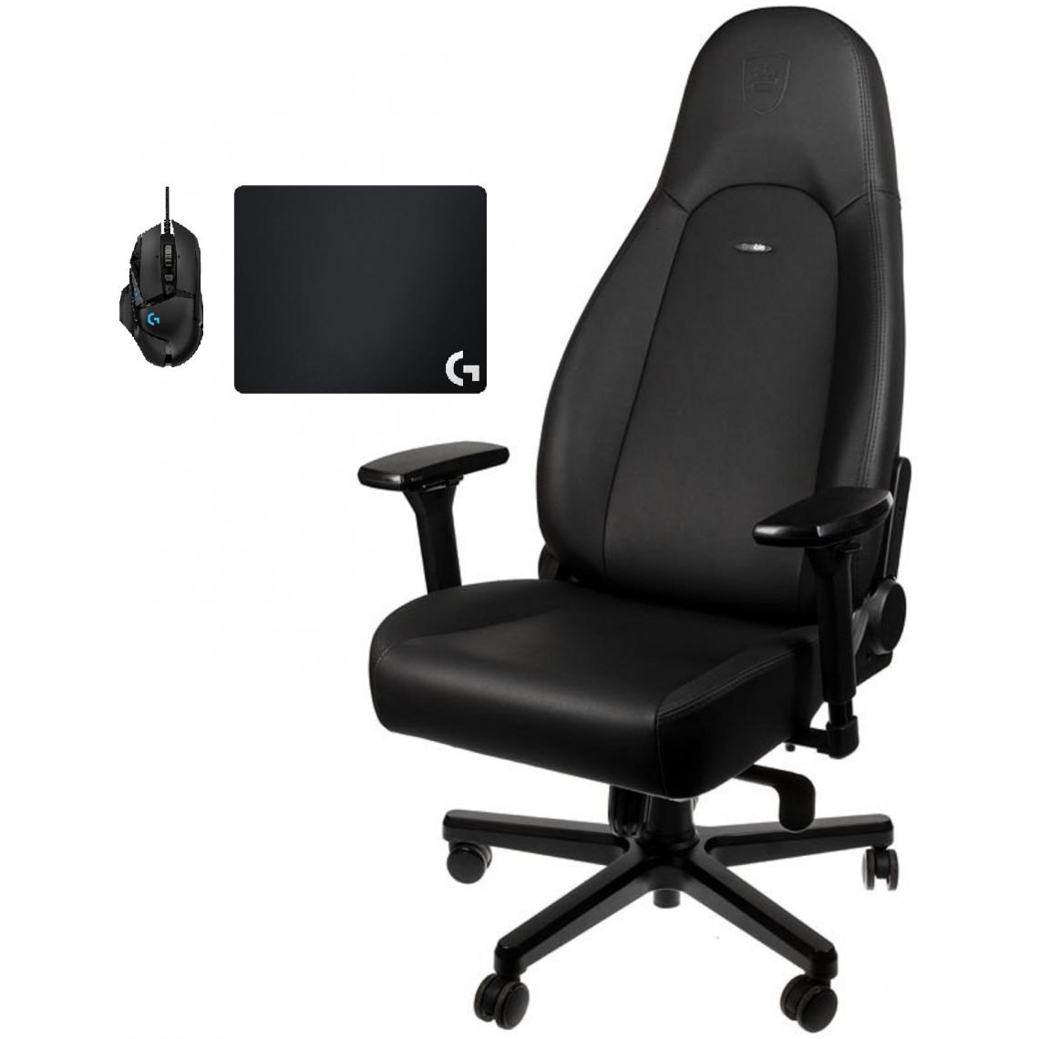 Noblechairs - Chaise Gamer ICON - Black Edition + Souris G502 HERO + Tapis de souris G240 - Chaise gamer