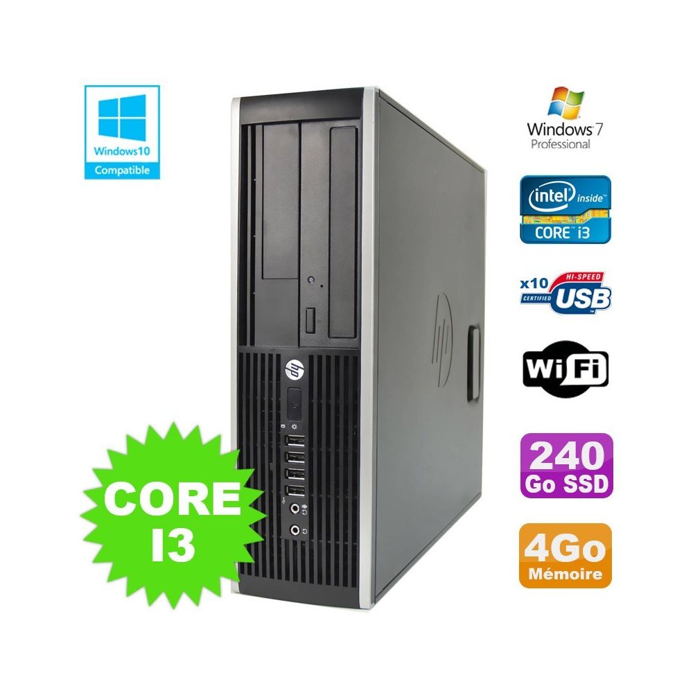 Hp - PC HP Elite 8200 SFF Intel Core I3 3.1GHz 4Go Disque 240Go SSD DVD WIFI W7 - PC Fixe