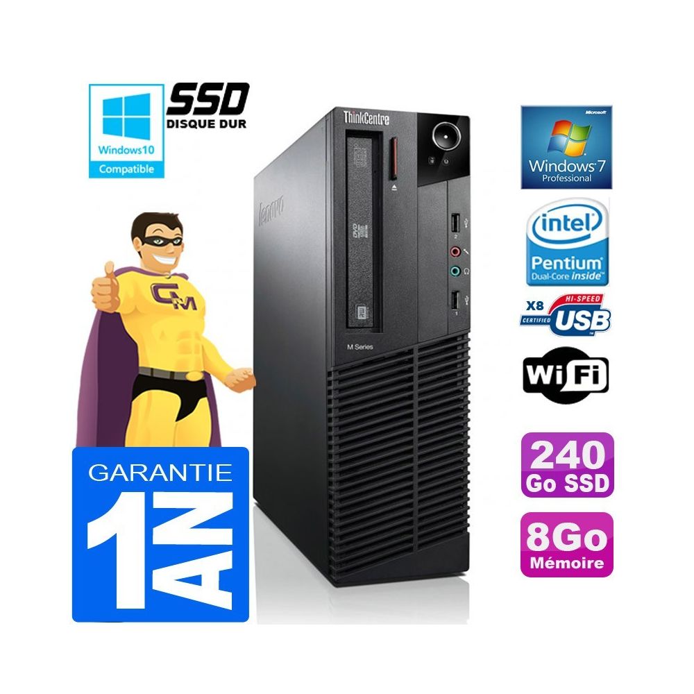Lenovo - PC Lenovo M92p SFF Intel G630 Ram 8Go Disque 240 Go SSD Graveur DVD Wifi W7 - PC Fixe
