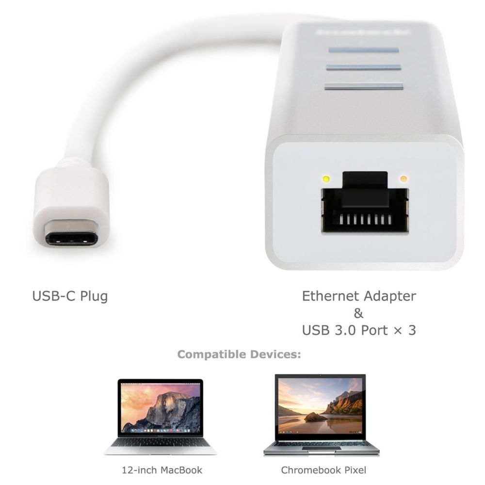 Cabling - CABLING Adaptateur USB C 3.1 Type C (USB-C) vers RJ45 Gigabit Ethernet Lan Réseau pour New MacBook, Chromebook Pixel, Linux, MacOS, et des appareils équipés d'un Port USB C - Hub