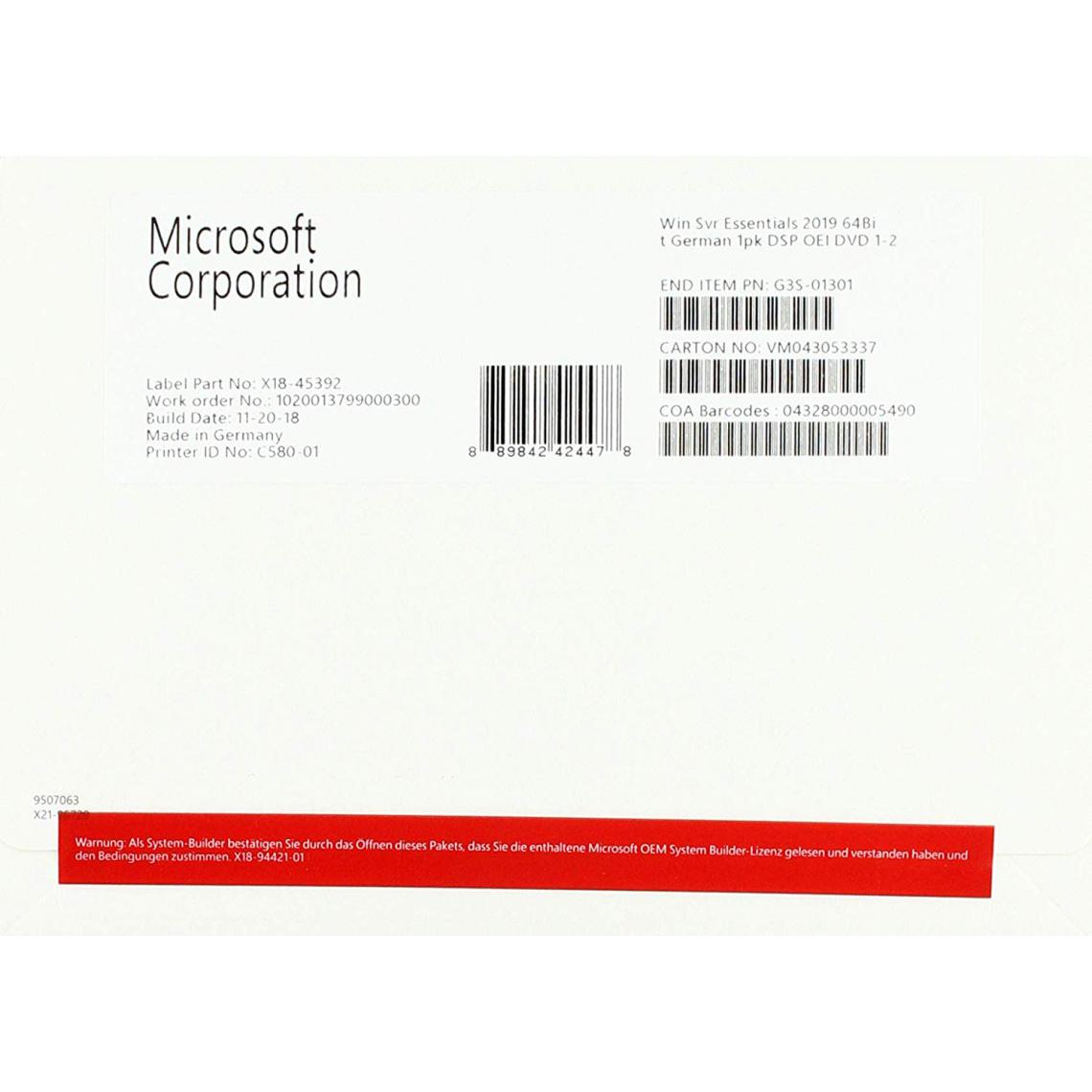 Microsoft - Microsoft Windows Server 2019 Essentials - Licence - Serveur d'impression